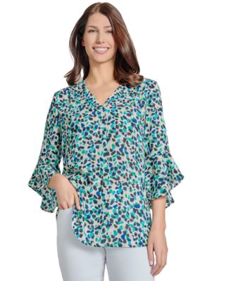 Jones New York - Women's Printed Flare-Sleeve Blouse