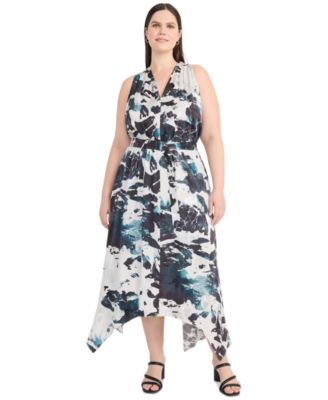 Maggy London - Plus Size Printed Asymmetrical Midi Dress