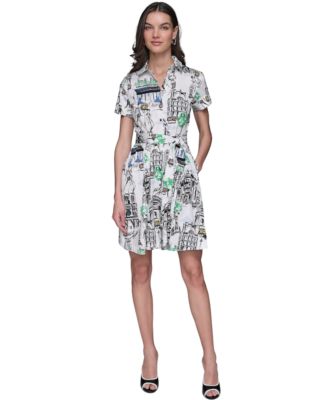 KARL LAGERFELD PARIS - Women's Cotton Printed Tie-Waist Dress