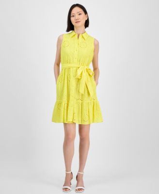 Anne Klein - Women's Cotton Collared Sleeveless Shirtdress