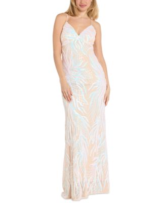 Morgan & Company - Women's Strappy Sequined V-Neck Gown