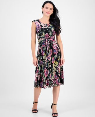 Connected - Petite Chiffon Floral-Print Tie-Front Dress