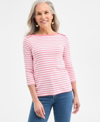 Style & Co - Women's Striped 3/4-Sleeve Envelope-Shoulder Top