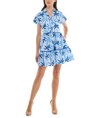 Taylor - Women's Floral Tiered Button-Front Mini Dress