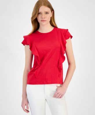 Tommy Hilfiger - Women's Cotton Ruffled-Front T-Shirt
