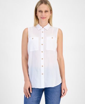 Nautica Jeans - Women's Cotton Solid-Color Sleeveless Shirt