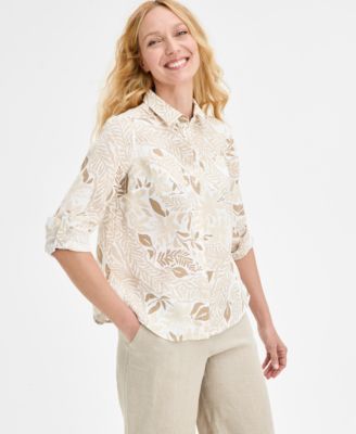 Charter Club - Petite Bhavana Multi Floral Print Linen Shirt, Exclusively at Macy's