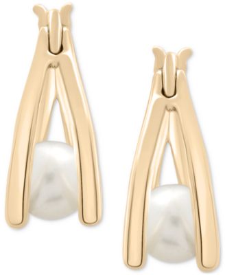 Macy's - Cultured Freshwater Pearl Shell Small Split-Hoop Earrings in 14k Yellow Gold-Plated Sterling Silver, 0.62"