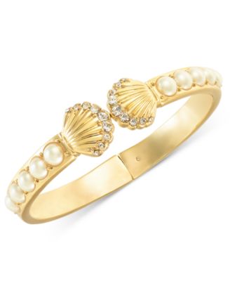 Charter Club - Gold-Tone Pav&eacute; & Imitation Pearl Shell Cuff Bracelet