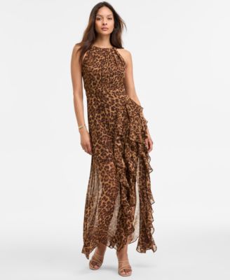 Betsy & Adam - Women's Printed Sheath Chiffon Halter Dress