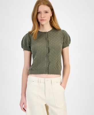 And Now This - Petite Pointelle-Knit Button-Front Cardigan