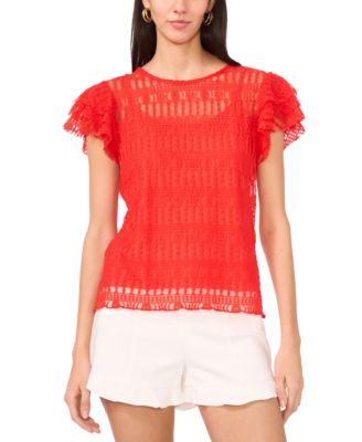 Vince Camuto - Women's Lace Ruffle-Sleeve Blouse