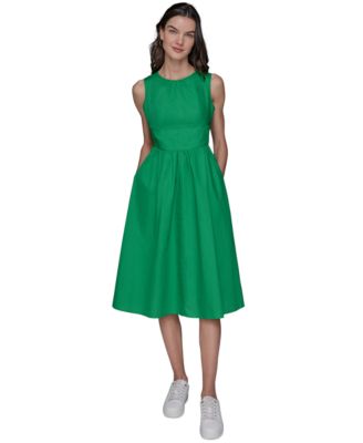 KARL LAGERFELD PARIS - Women's Bow-Back Cotton A-Line Dress
