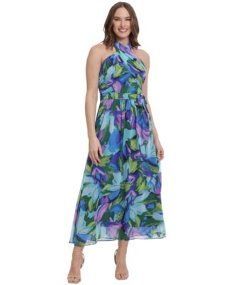 London Times - Petite Printed Wrap-Neck Maxi Dress