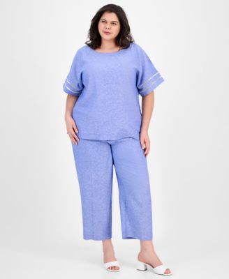 Anne Klein - Plus Size Button-Back Blouse & Wide-Leg Pants
