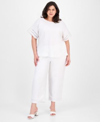 Anne Klein - Plus Size Button-Back Blouse & Wide-Leg Pants