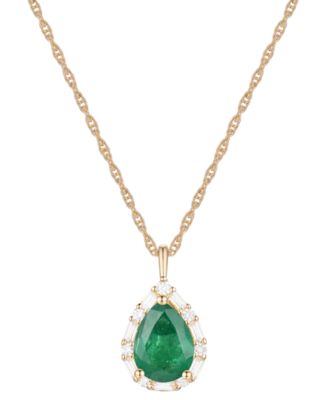 Macy's - Emerald (1 ct. t.w.) & Diamond (1/5 ct. t.w.) Teardrop Halo 18" Pendant Necklace in 14k Gold (Also in Ruby & Sapphire)