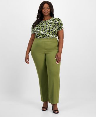 AK Anne Klein - Plus Size Pull-On Mid-Rise Trousers