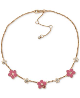 KARL LAGERFELD PARIS - Gold-Tone Enamel & Crystal Flower Collar Necklace, 16" + 3" extender