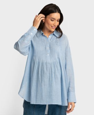 Seraphine - Women's Maternity Pintuck Ticking-Stripe Shirt