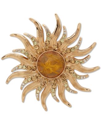 Anne Klein - Gold-Tone Color Pav&eacute; & Stone Sun Pin