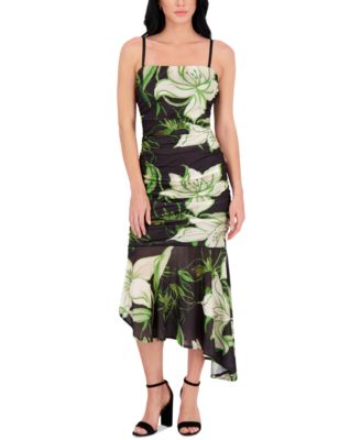 Siena - Women's Printed Stretch-Mesh Asymmetric Midi Dress