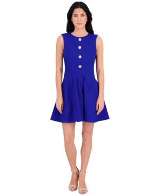 kensie - Women's Floral-Button Fit & Flare Mini Dress