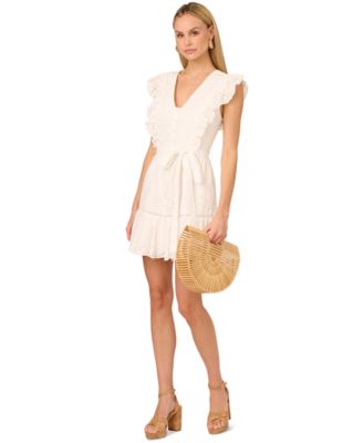 Adrianna - Women's Cotton Scalloped Eyelet Mini Dress