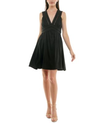 Taylor - Women's Deep V-Neck Ladder-Trim Fit & Flare Dress