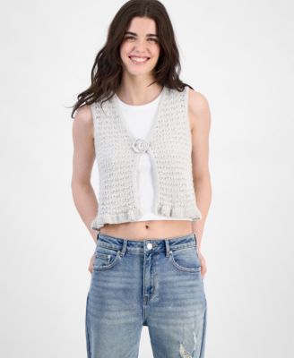 Sugar Moon - Juniors' Cotton Crochet Rosette Cardigan