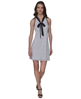 KARL LAGERFELD PARIS - Women's Geo-Lace Tie-Neck Shift Dress