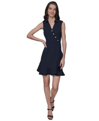 KARL LAGERFELD PARIS - Women's Scuba Crepe A-Line Ruffle Hem Dress