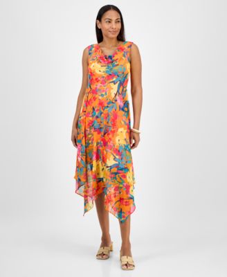 Robbie Bee - Petite Cowl-Neck Sleeveless Handkerchief-Hem Dress