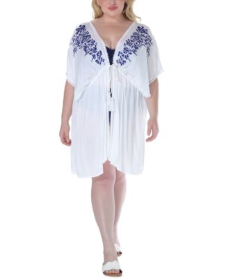 Raviya - Plus Size Tie-Waist Embroidered Cover-Up Dress