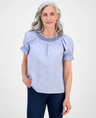 Style & Co - Petite End on End Contrast-Stitch Top