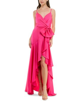 Taylor - Women's Cascading-Ruffle High-Low Surplice-Neck Dress