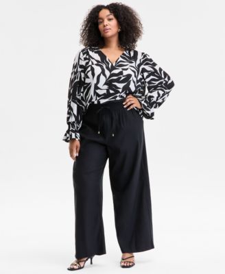 I.N.C. International Concepts - Plus Size Solid Drawstring Wide-Leg Pants