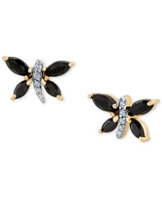 Macy's - Marquise Onyx (5 x 2-1/2 mm) & Diamond Accent Butterfly Stud Earrings in 14k Yellow Gold