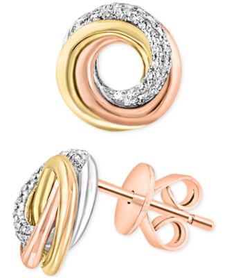 LALI Jewels - Diamond Swirl Knot Stud Earrings (1/6 ct. t.w.) in 14k Tricolor Gold