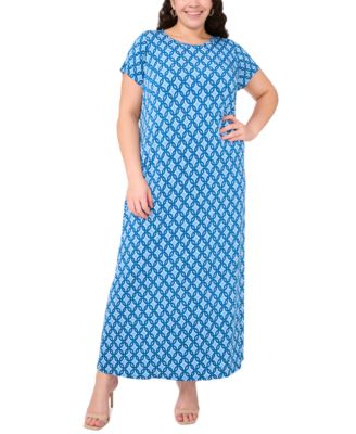 MSK - Plus Size Printed Round-Neck Short-Sleeve Maxi Dress