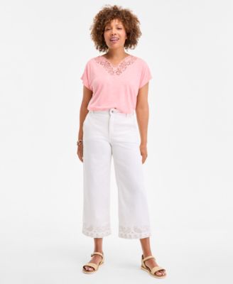 Style & Co - Women's Embroidered High-Rise Cropped Jeans