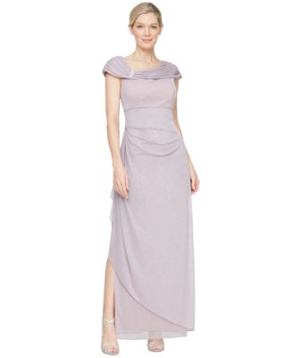 Alex Evenings - Petite L-Neck Glitter-Mesh Long Dress