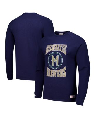 Mitchell & Ness - Men's Navy Milwaukee Brewers Arched Logo Slub Long Sleeve T-Shirt