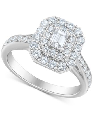 Macy's - Diamond Round & Emerald-Cut Multi Halo Engagement Ring (1 ct. t.w.) in 14k White Gold