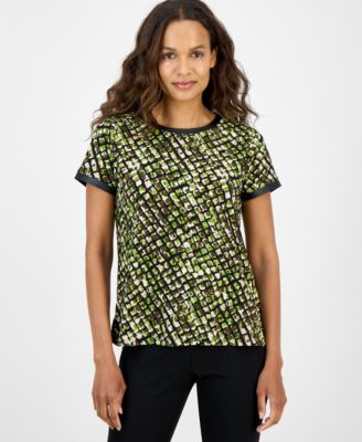 AK Anne Klein - Petite Animal-Print Button-Back Top