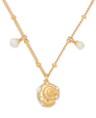 kate spade new york - Gold-Tone Pav&eacute; & Freshwater & Imitation Pearl Shell Pendant Necklace, 16" + 3" extender