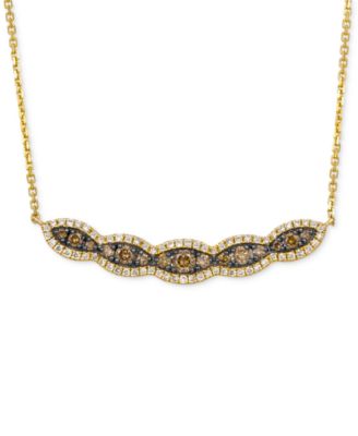 Le Vian - Chocolate Diamond & Nude Diamond Scallop Halo Cluster Curved Bar 19" Pendant Necklace (3/4 ct. t.w.) in 14k Gold