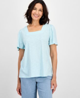 Style & Co - Women's Solid Square-Neck Flutter-Sleeve Top