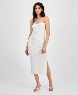 Bar III - Women's Strapless Keyhole Ruched Midi Dress