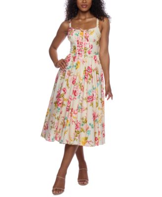 Alex & Sophia - Juniors' Floral-Print Cotton Fit & Flare Dress